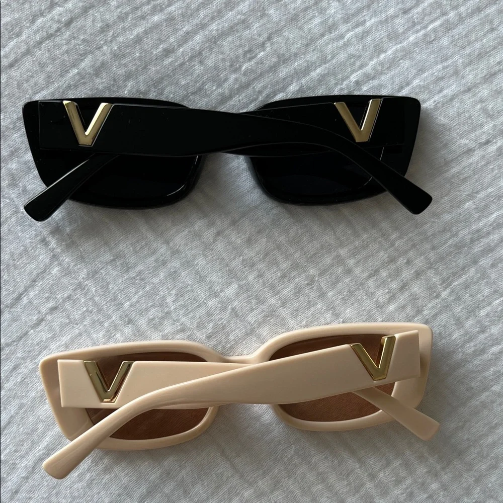NIB/NWT • SET OF 2: Rectangular Sunglasses — Black & Cream with Gold Accents